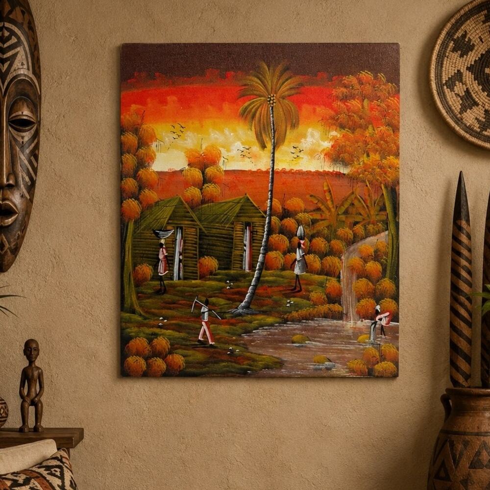 Haitian Folk Art Painting on Stretched Canvas